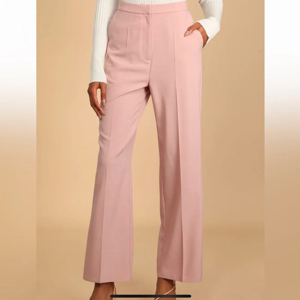 EUC Women’s Lulu’s Blush Pink High-Waisted Wide-Leg Pants/Trousers - Picture 1 of 2